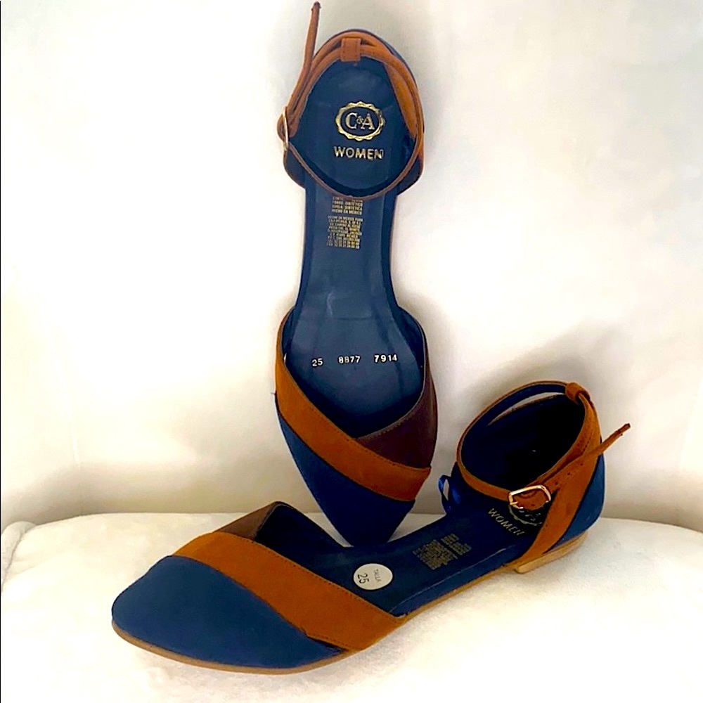 Tricolor Flat Pointed Toe Ankle Straps